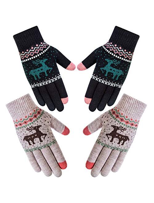 YSense 2 Pairs Winter Touch Screen Gloves Deer, Warm Fleece Lined Texting Gloves Christmas Gifts Stocking Stuffers