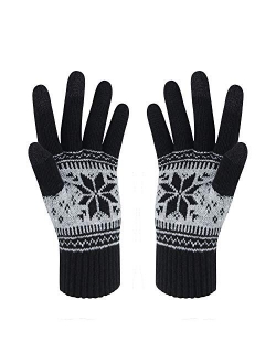 Winter Touch Screen Gloves HÖTER Snow Flower Printing Keep Warm for Women and Men