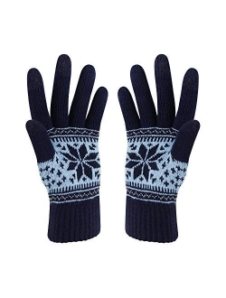Winter Touch Screen Gloves HÖTER Snow Flower Printing Keep Warm for Women and Men