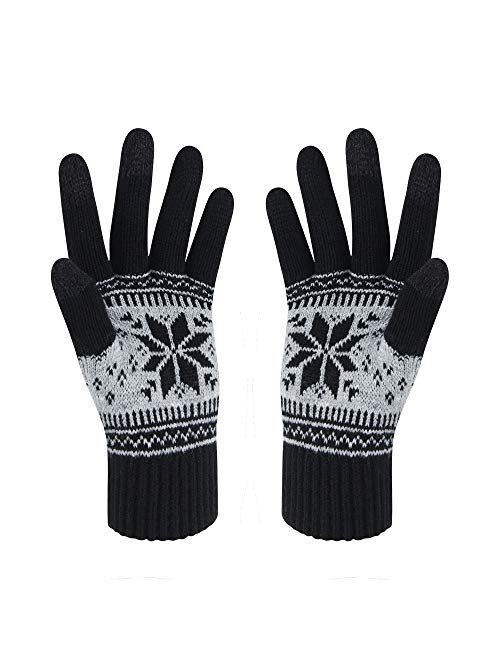 Winter Touch Screen Gloves HÖTER Snow Flower Printing Keep Warm for Women and Men