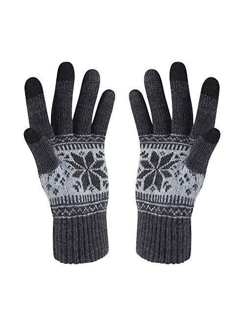 Winter Touch Screen Gloves HÖTER Snow Flower Printing Keep Warm for Women and Men