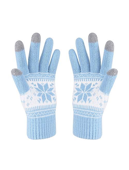 Winter Touch Screen Gloves HÖTER Snow Flower Printing Keep Warm for Women and Men