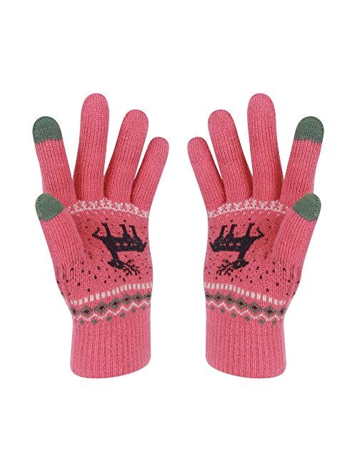 Winter Touch Screen Gloves HÖTER Snow Flower Printing Keep Warm for Women and Men