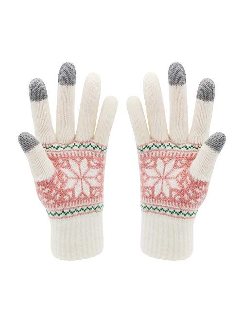 Winter Touch Screen Gloves HÖTER Snow Flower Printing Keep Warm for Women and Men