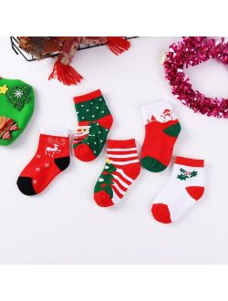 Merry Christmas Socks Kids Baby Boy Girls New Year Sock Cute Lovely Baby Red Gift Sock Cartoon Autumn Winter Socks 5Pairs/lot