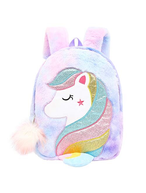 HICCUPfish CBOALOGR Cute Plush Unicorn Toddler Small Backpack Little Plush Bookbag for Girls 3 to 6 years old