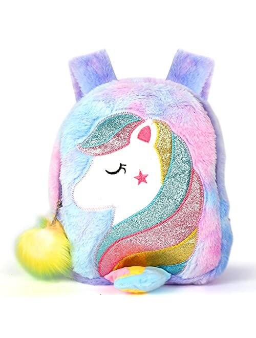 Plush Unicorn Backpack,Mini Unicorn Backpack for Girls, Soft Lightweight Travel Bags for Girls,Purple