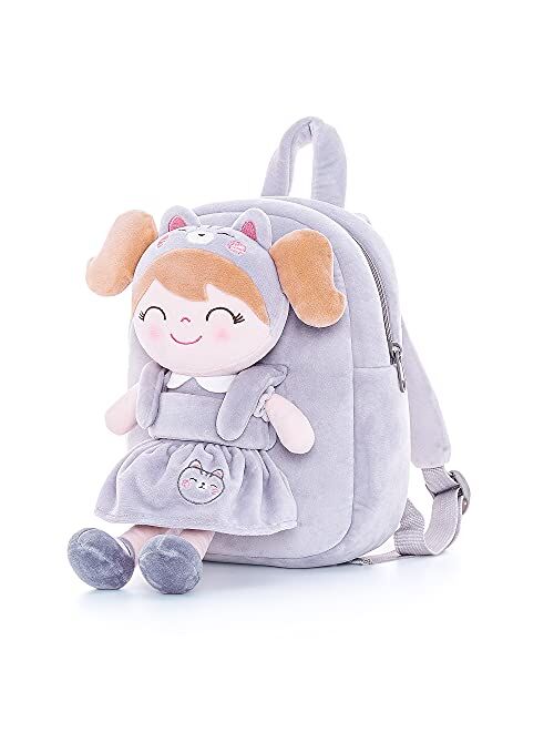 Gloveleya Kids Backpacks for Girls backpack Plush bags with Stuffed doll for Toddler baby Green 9 Inches