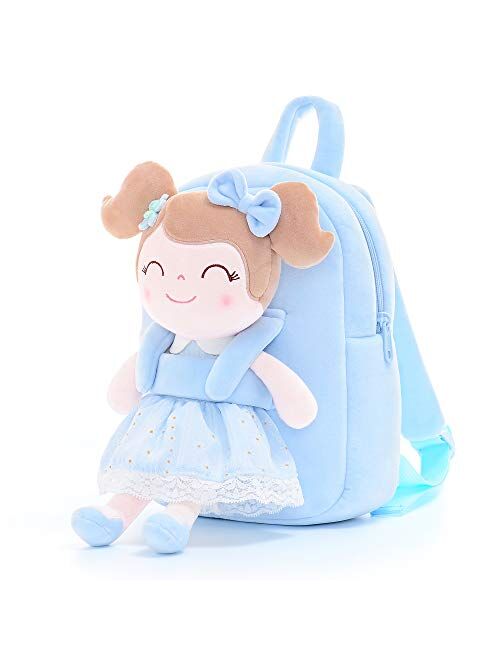 Gloveleya Kids Backpacks for Girls backpack Plush bags with Stuffed doll for Toddler baby Green 9 Inches