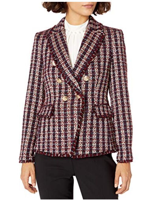 Tahari ASL Women's Double Breasted Jacket with Fringe