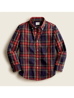 Boys' button-down poplin shirt in plaid