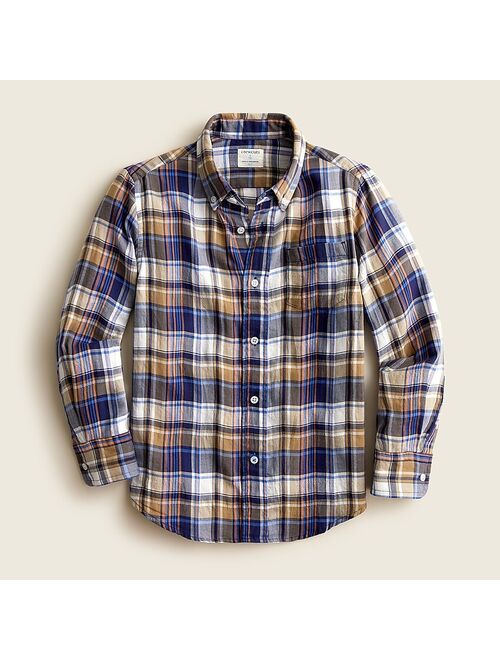 J.Crew Boys' crinkle cotton shirt in oversized plaid