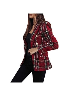 Womens Blazer Double-Breasted Boucle Coat Fashion Fall Clothes Solid Blazers for Women Business Casual