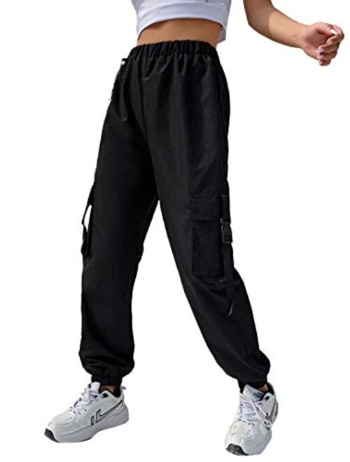 Buy DIDK Women's High Waisted Flap Pocket Solid Jogger Cargo Pants with ...