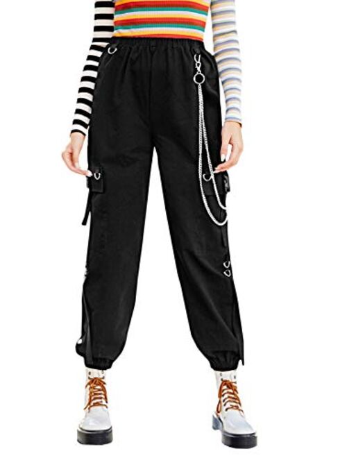 Milumia Women Elastic High Waisted Cargo Pants Jogger Workout Cropped Sweatpants