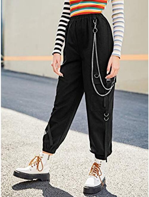 Milumia Women Elastic High Waisted Cargo Pants Jogger Workout Cropped Sweatpants