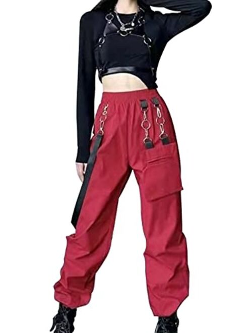 Womens Harajuku High Waist Trousers Sexy Hollow Black Pants Hip Hop Street Pants Trendy Jogger for Women