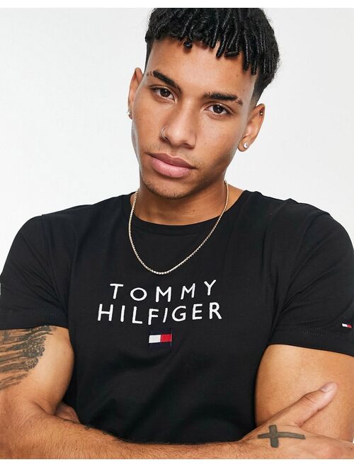 Tommy Hilfiger stacked chest logo t-shirt in black