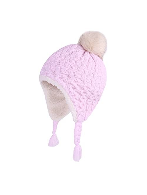 LANGZHEN Toddler Kids Infant Winter Hat,Earflap Knit Warm Cap Fleece Lined Beanie for Baby Boys Girls