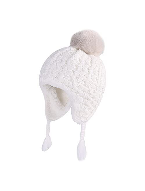 LANGZHEN Toddler Kids Infant Winter Hat,Earflap Knit Warm Cap Fleece Lined Beanie for Baby Boys Girls