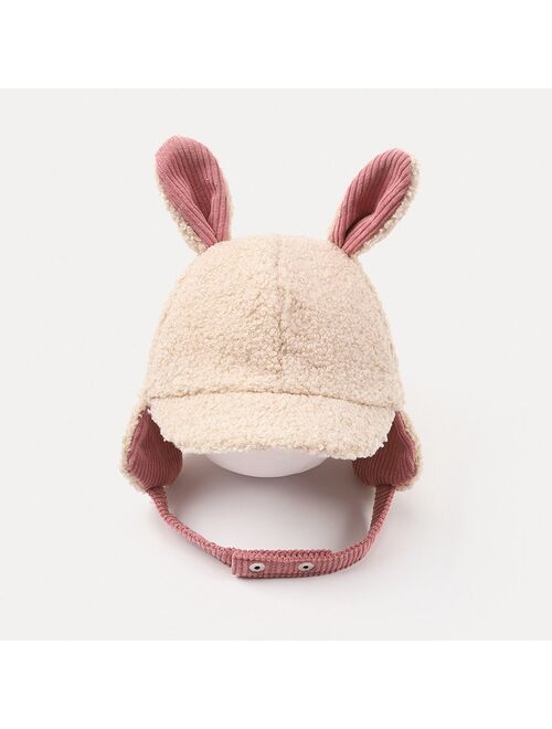 Baby Autumn Winter Warm Hat Cap Lamb Wool Knitted Earflap Earmuffs Rabbit Design Toddler Kids Boy Girl Plush Hat High Quality