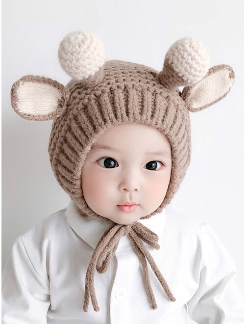 Toddler Kids Baby Winter Warm Knitted Crochet Earflap Beanie Hat Boy Girl Cap Wool Cute Solid Color Ball Cap New Design Kid Hats