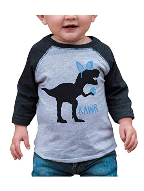 7 ate 9 Apparel Baby Boy's Dinosaur Happy Easter Grey Raglan