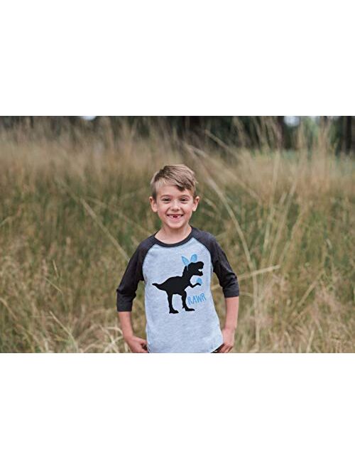 7 ate 9 Apparel Baby Boy's Dinosaur Happy Easter Grey Raglan