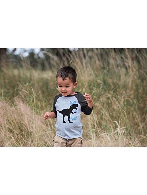 7 ate 9 Apparel Baby Boy's Dinosaur Happy Easter Grey Raglan