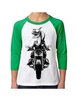 TeeINKS Velociraptor Motorcycle Youth Boys Shirt - Dinosaur Kids T Shirt Raglan