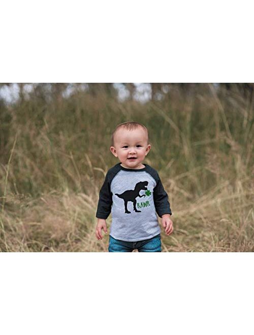 7 ate 9 Apparel Kids Dinosaur St. Patricks Day Grey Raglan