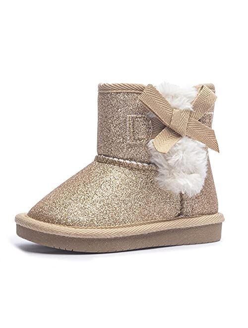 KRABOR Toddlers/Little Girls Boots,Glitter Warm Winter Snow Shoes with Cotton Lining and Cute Bow