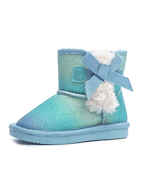 KRABOR Toddlers/Little Girls Boots,Glitter Warm Winter Snow Shoes with Cotton Lining and Cute Bow