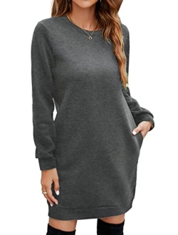 Miselon Women's Casual Fleece Long Pullover Sweatshirt Dress Long Sleeve Mini Sweater Dresses with Pockets