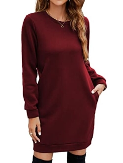 Miselon Women's Casual Fleece Long Pullover Sweatshirt Dress Long Sleeve Mini Sweater Dresses with Pockets