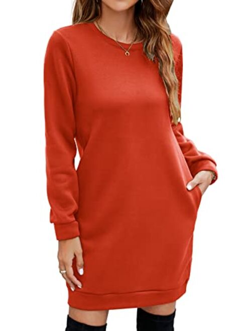 Miselon Women's Casual Fleece Long Pullover Sweatshirt Dress Long Sleeve Mini Sweater Dresses with Pockets