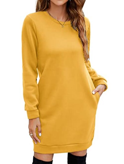 Miselon Women's Casual Fleece Long Pullover Sweatshirt Dress Long Sleeve Mini Sweater Dresses with Pockets