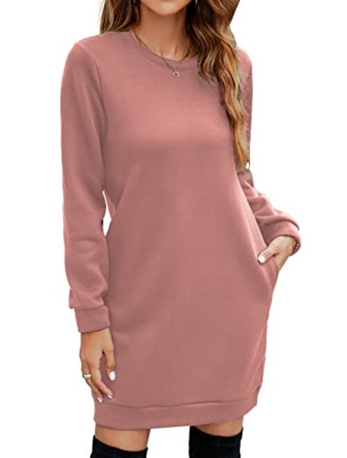 Miselon Women's Casual Fleece Long Pullover Sweatshirt Dress Long Sleeve Mini Sweater Dresses with Pockets