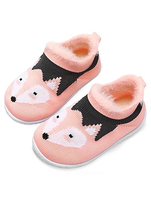 JIASUQI Kids Girls Boys Winter Warm Cozy Plush House Slippers Shoes Toddlers Fur Walking Shoes