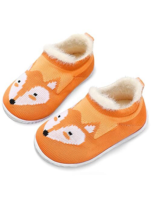 JIASUQI Kids Girls Boys Winter Warm Cozy Plush House Slippers Shoes Toddlers Fur Walking Shoes