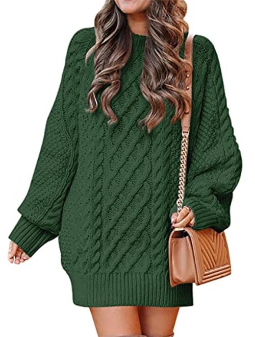 ANRABESS Women Crewneck Long Sleeve Oversized Cable Knit Chunky Pullover Short Sweater Dresses