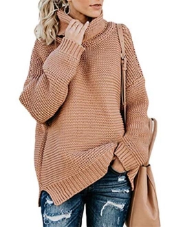 Womens Turtleneck Knit Sweaters Casual Chunky Pullover Long Sleeve Loose Jumper Tops