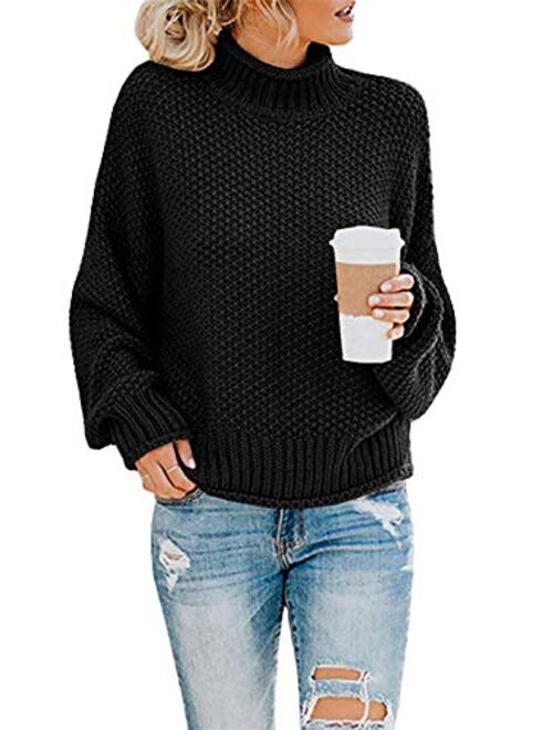 Womens Turtleneck Knit Sweaters Casual Chunky Pullover Long Sleeve Loose Jumper Tops