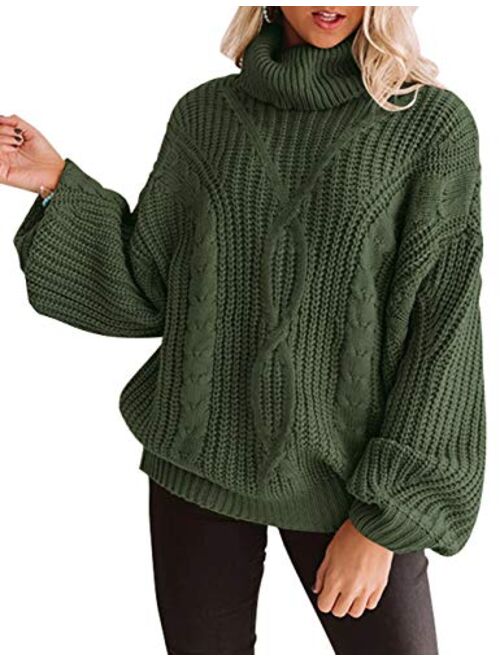Buy ZESICA Women's Long Sleeve Turtleneck Chunky Knit Loose Oversized ...
