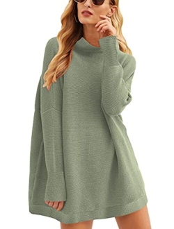 Women Casual Turtleneck Batwing Sleeve Slouchy Oversized Ribbed Knit Tunic Sweaters Pullover