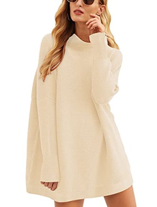 ANRABESS Women Casual Turtleneck Batwing Sleeve Slouchy Oversized Ribbed Knit Tunic Sweaters Pullover