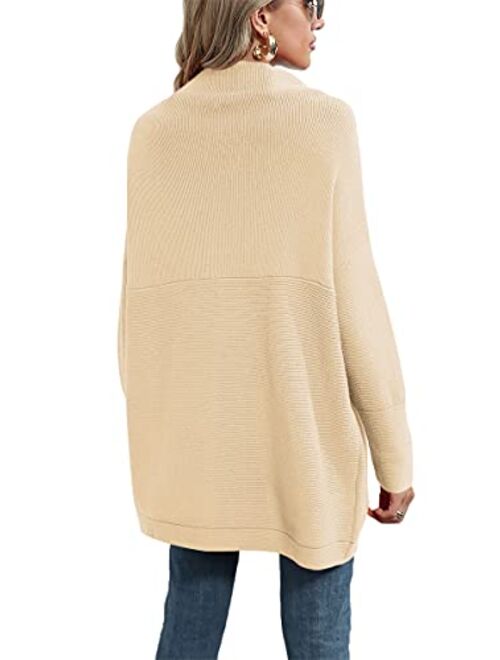 ANRABESS Women Casual Turtleneck Batwing Sleeve Slouchy Oversized Ribbed Knit Tunic Sweaters Pullover