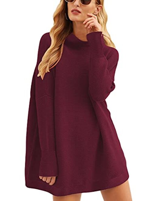 ANRABESS Women Casual Turtleneck Batwing Sleeve Slouchy Oversized Ribbed Knit Tunic Sweaters Pullover