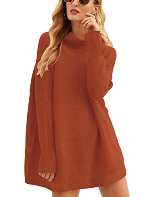 ANRABESS Women Casual Turtleneck Batwing Sleeve Slouchy Oversized Ribbed Knit Tunic Sweaters Pullover