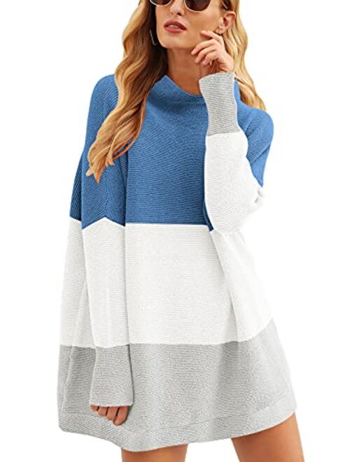 ANRABESS Women Casual Turtleneck Batwing Sleeve Slouchy Oversized Ribbed Knit Tunic Sweaters Pullover